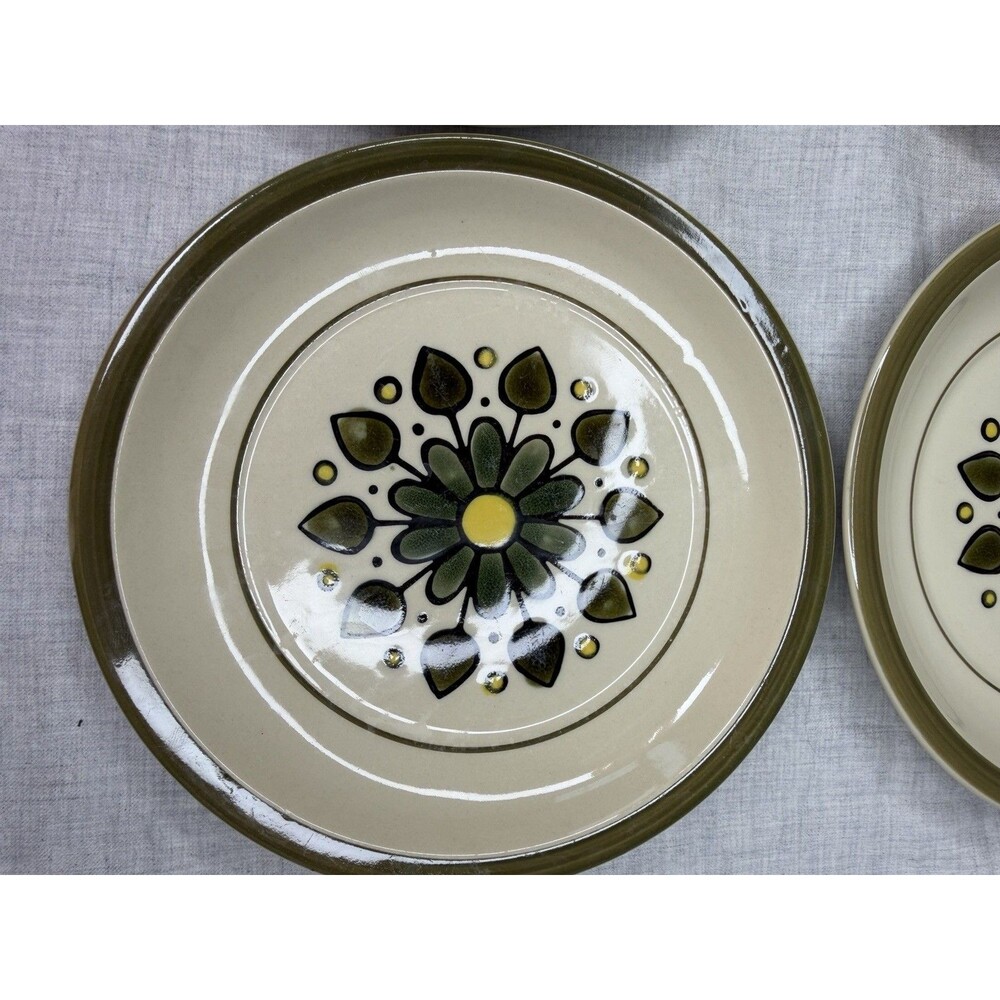 Vintage Montego Stoneware 4113 Green Floral 7.5" Dessert Salad Plate Japan Set-4 - Picture 5 of 8